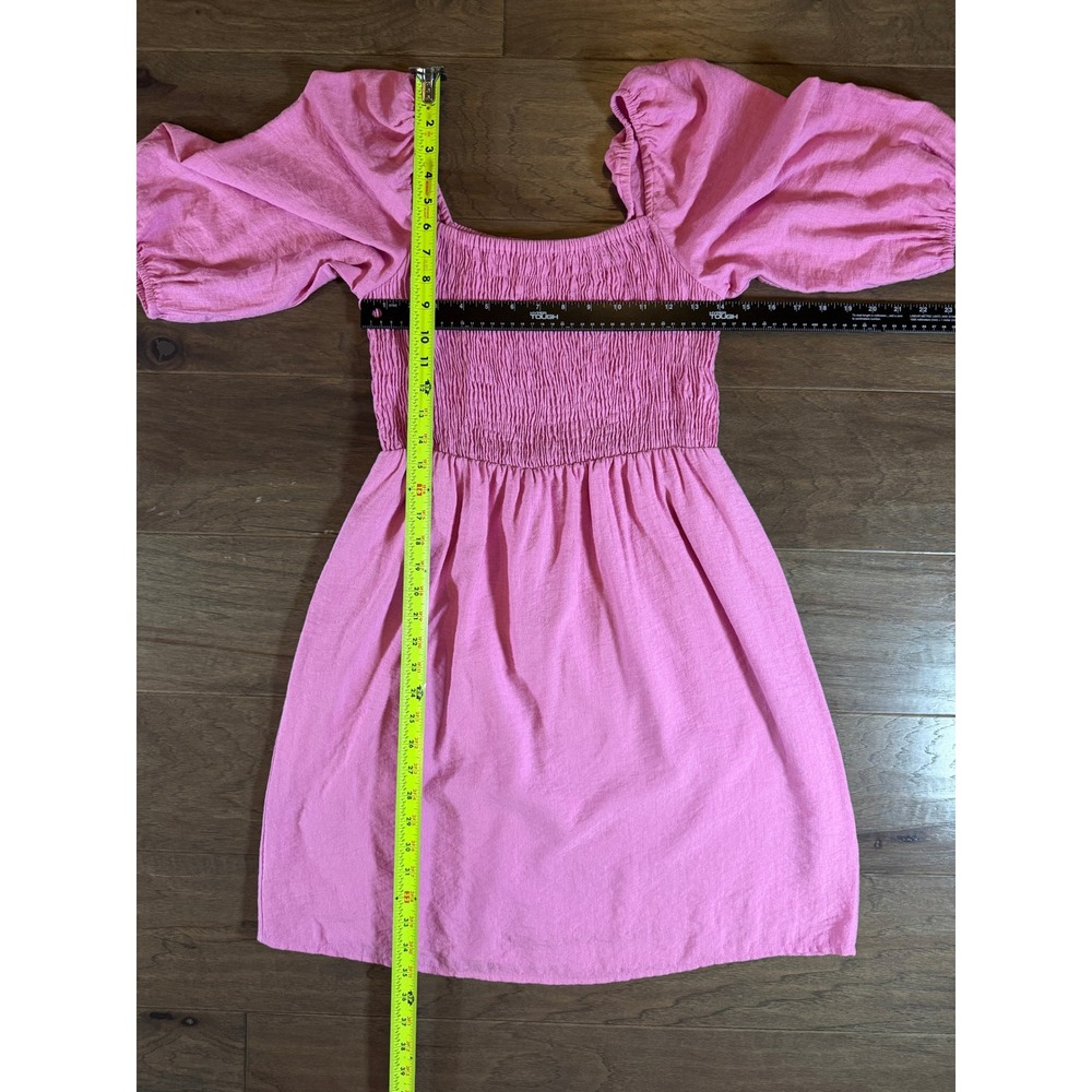 Bar III Womens Pink Smocked Puff Sleeve Square Neck Mini Dress Size Small - Picture 4 of 6